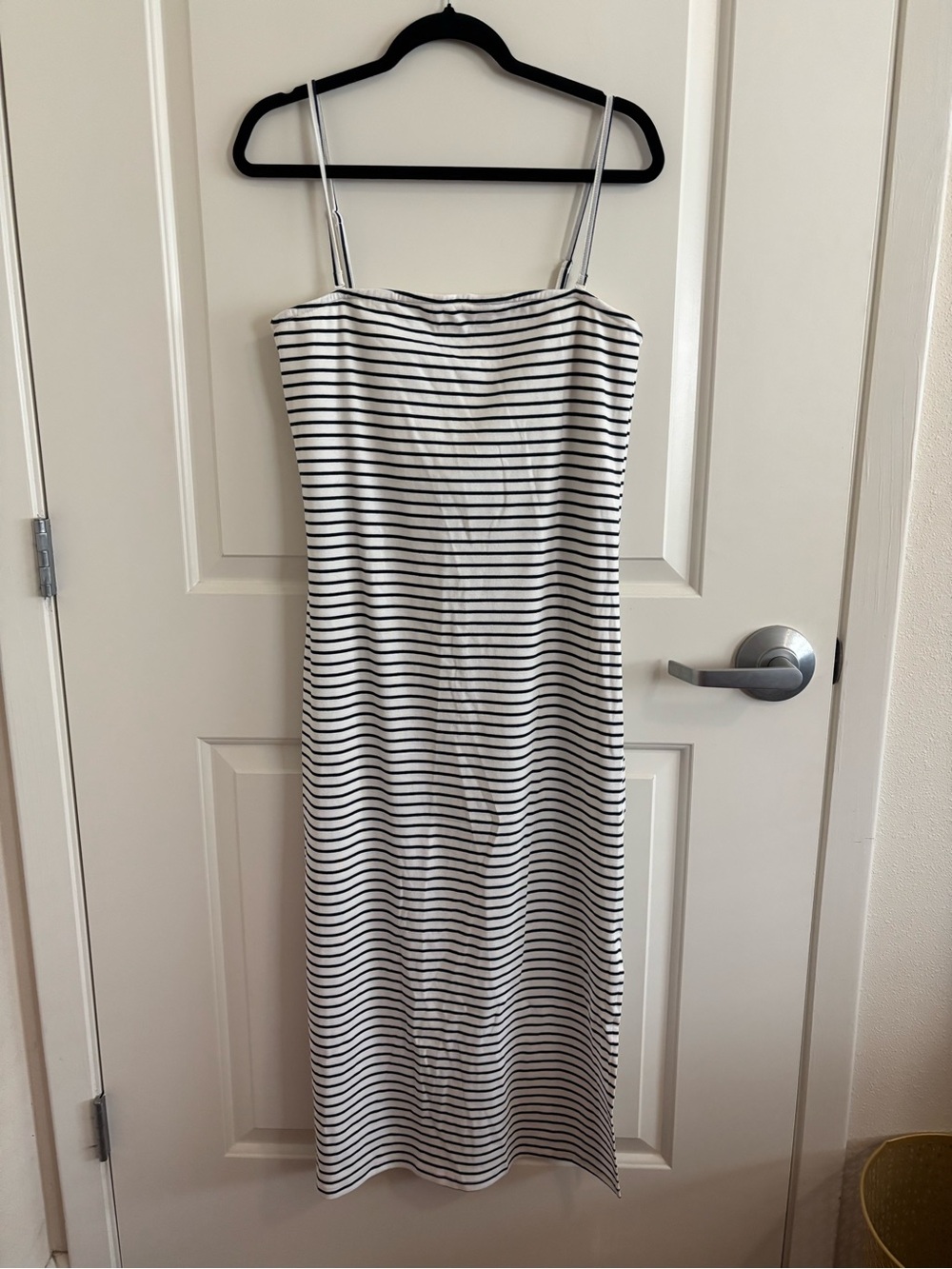 Wishlist Striped White and Black Spaghetti Strap Midi Dress